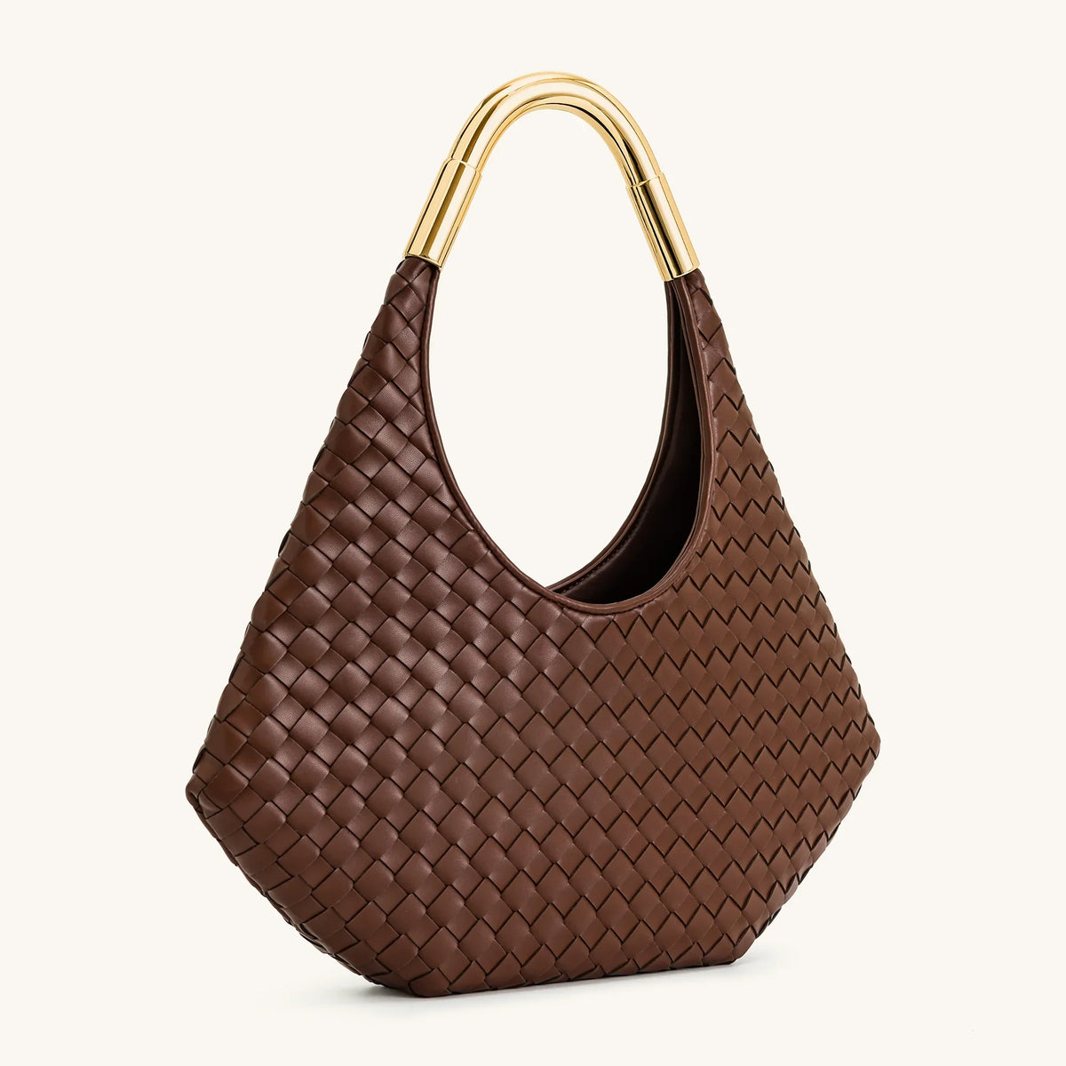 JW Olivia Hand-Woven Metal Handle Hobo Bag - Brown