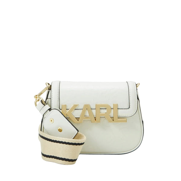 KARL LAGERFELD Paris Letters Embossed Crossbody in White