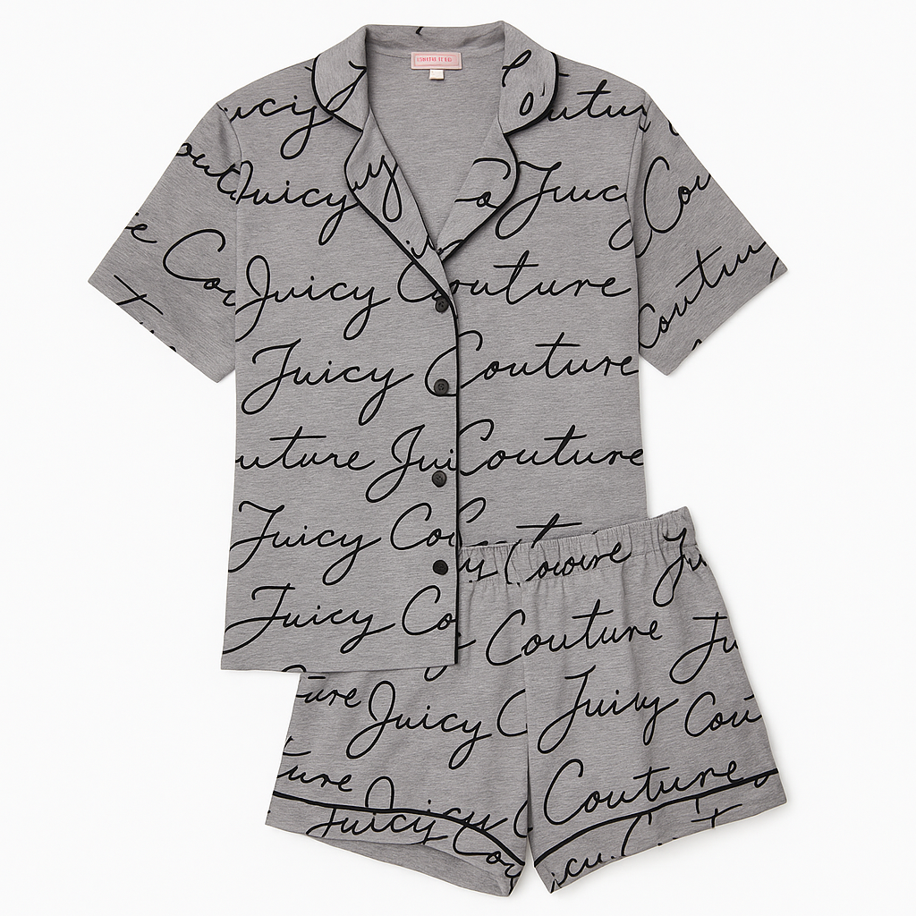Juicy Couture 2 piece set Gray Script Pajama Set size Large