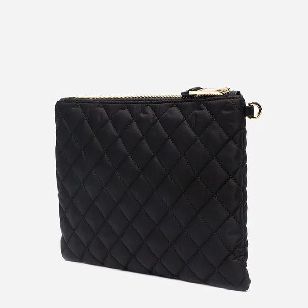 MOSCHINO Logo-patch Quilted Clutch Bag In Black