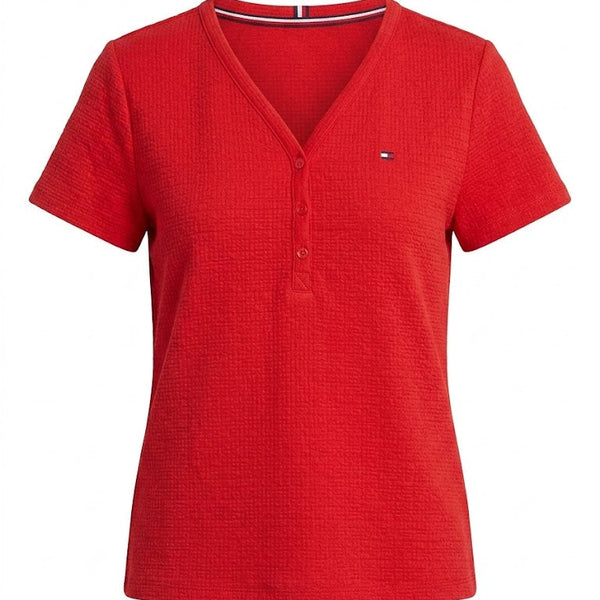 Tommy Hilfiger Textured Henley Tee – Crimson Red large