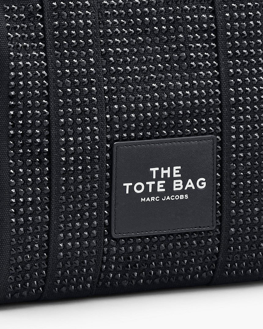 MARC JACOBS THE CRYSTAL CANVAS SMALL TOTE BAG IN BLACK