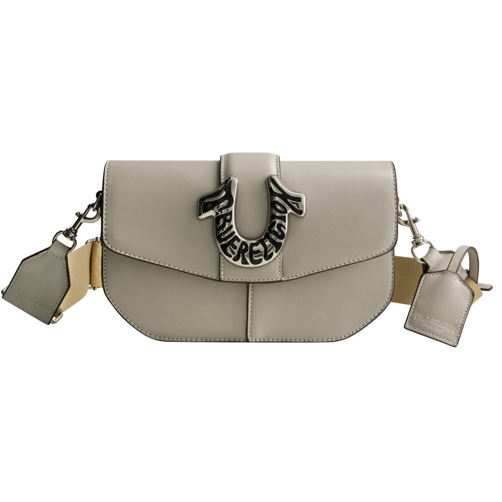 TRUE RELIGION SHOULDER BAG WITH SIGNATURE LOGO ACCENT, LIGHT GREY