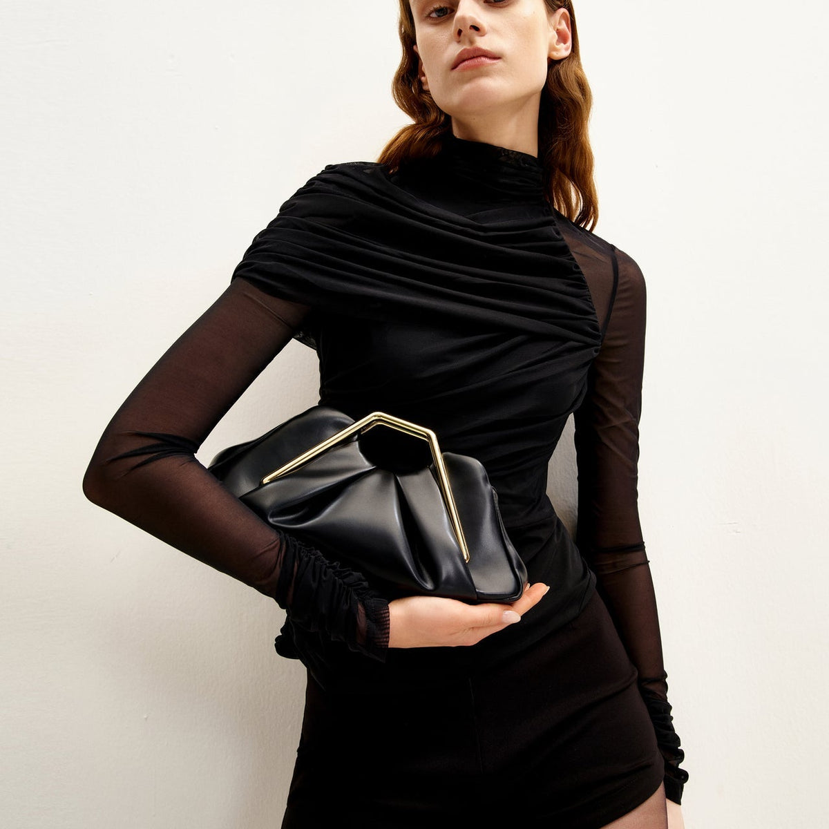 JW PEI Lila Metal Frame Clutch in Black