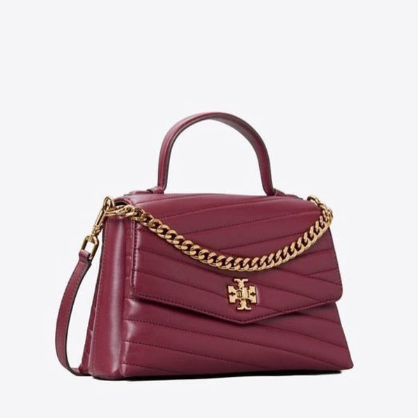 Tory Burch Burgundy Chevron Leather Kira Top Handle Bag