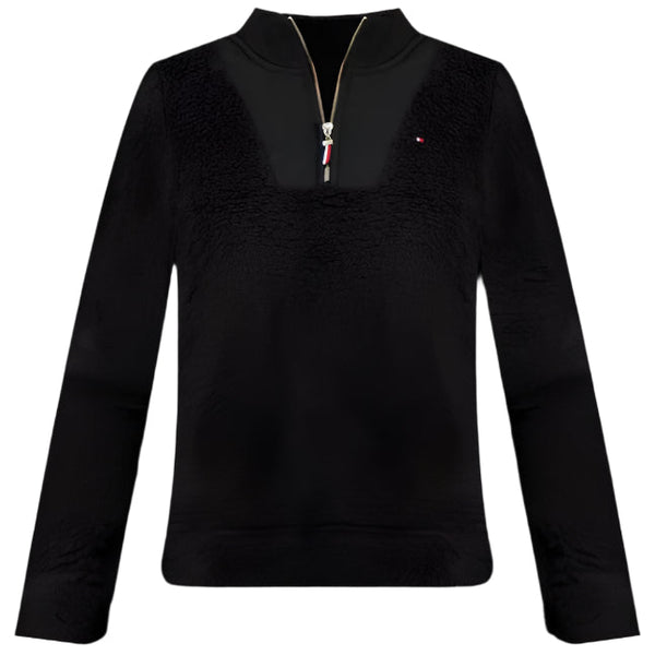 Tommy Hilfiger Women's Sherpa Mock Neck Long-Sleeve Sweatshirt in black size medium