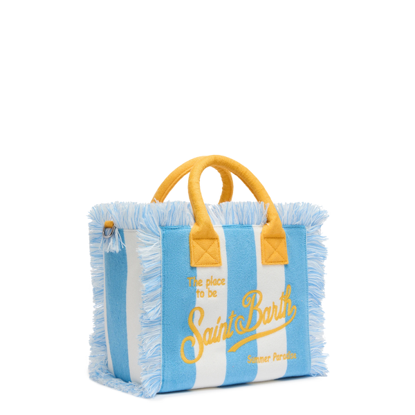 MC2 SAINT BARTH COLETTE SPONGE LIGHT BLUE STRIPED TERRY HANDBAG