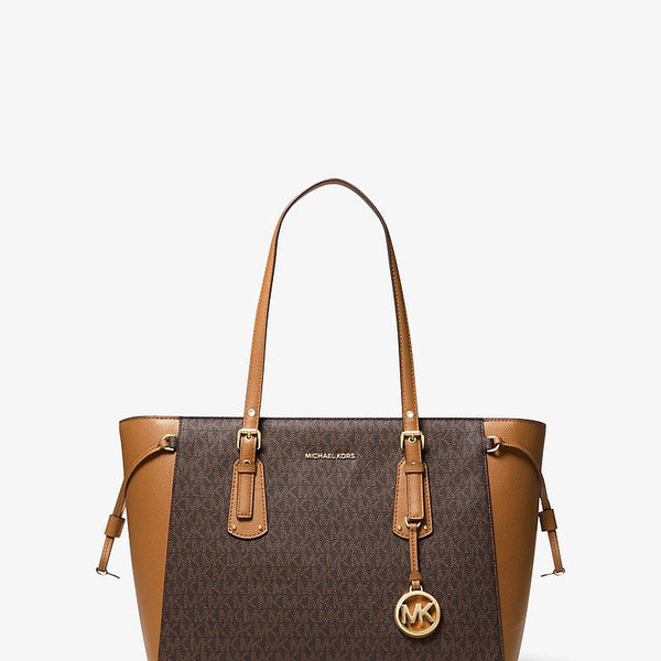 Micheal Kors Large Jet Set tote bag with color blocking and signature logo in brown