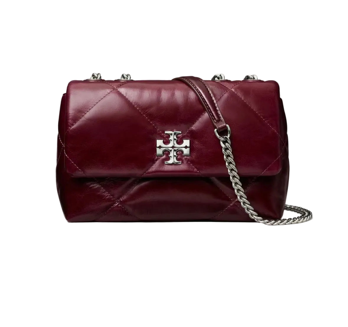 Tory Burch Small Kira Diamond Quilted DISTRESSED Shoulder Bag In BURGUNDY