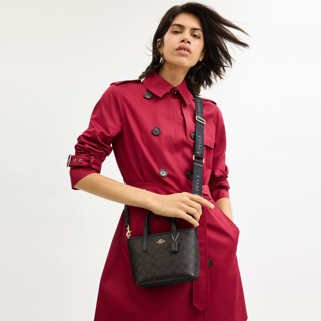 Coach City Mini Tote Bag In Signature Canvas brown gold