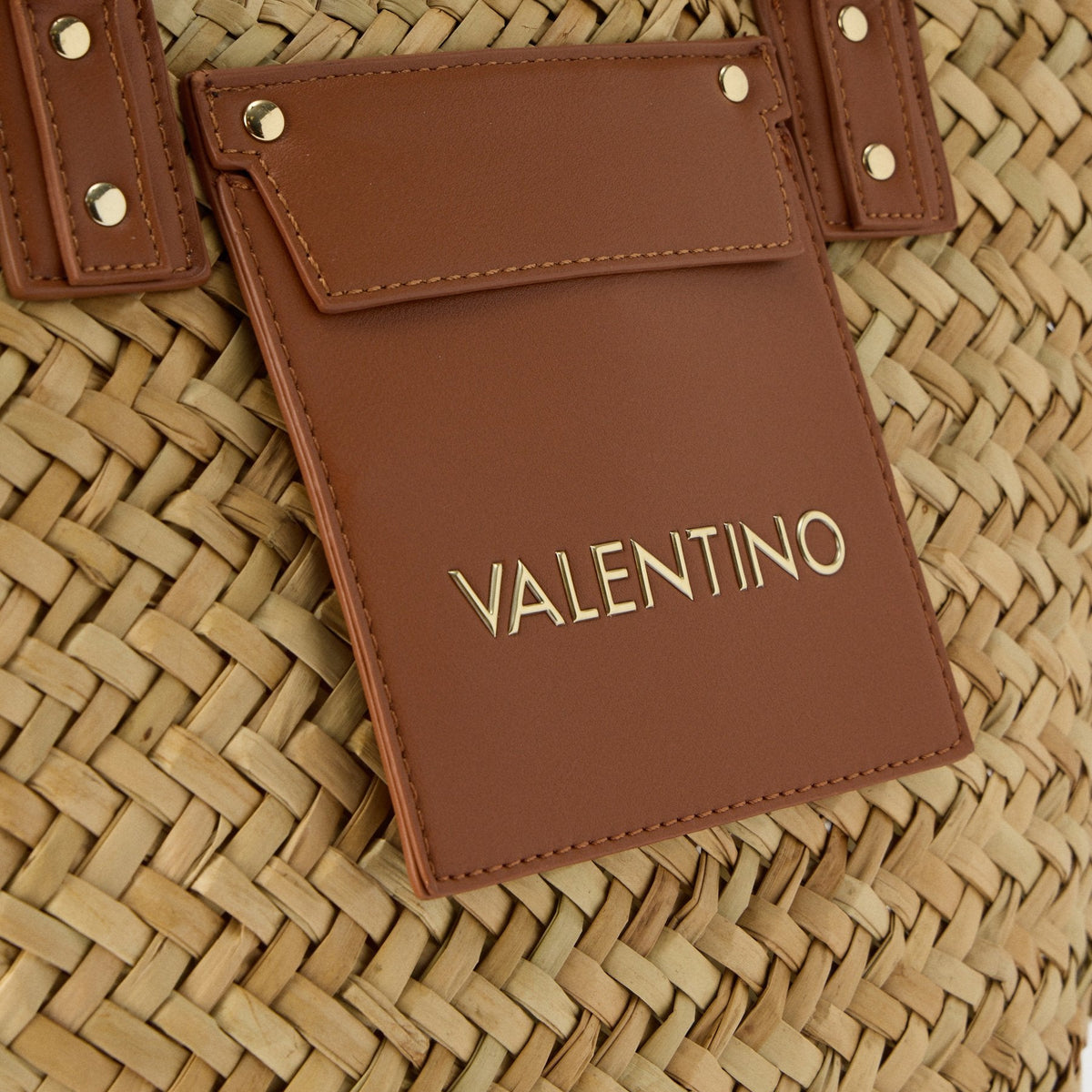 Valentino Woven Straw Tote Bag with Brown Leather Trim
