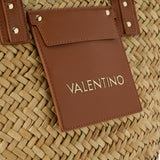 Valentino Woven Straw Tote Bag with Brown Leather Trim