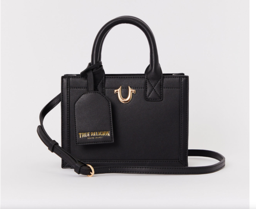 TRUE RELIGION LOGO TOTE BAG CROSSBODY PURSE BLACK