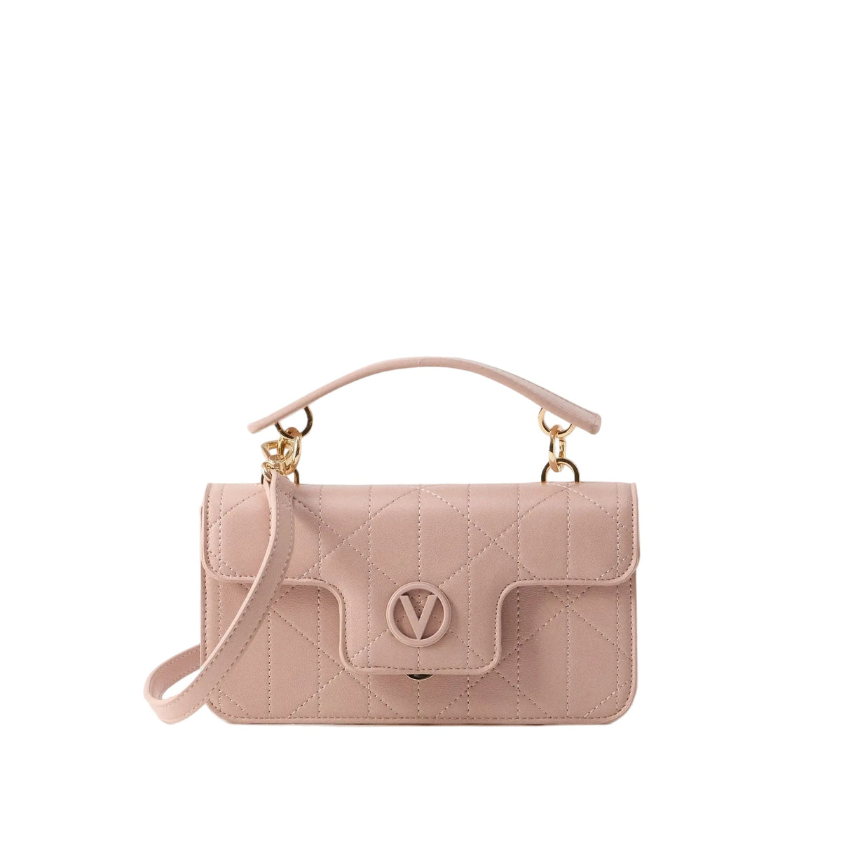 Valentino Bags Melia Satchel Bag with Quilted Design and V Logo In Cipria Pink