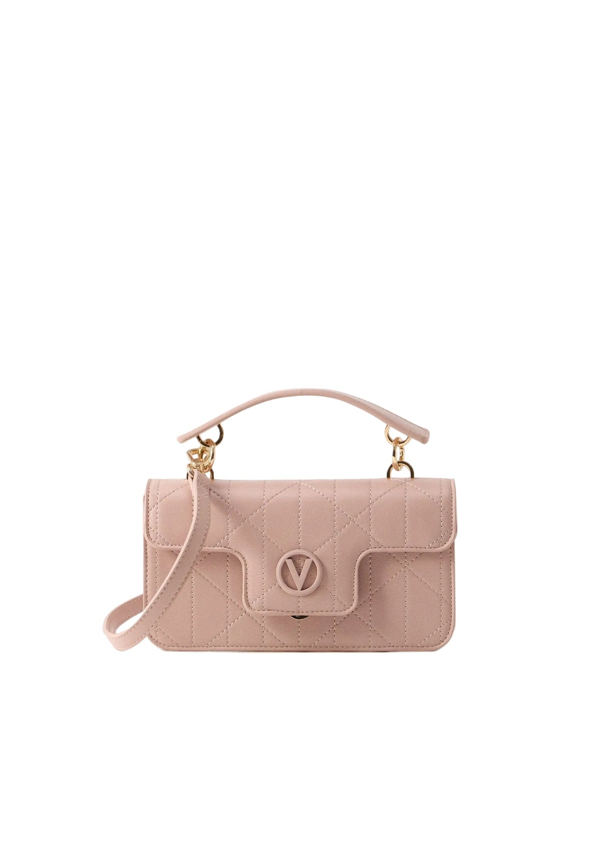 Valentino Bags Melia Satchel Bag with Quilted Design and V Logo In Cipria Pink