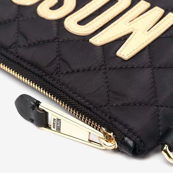 MOSCHINO Logo-patch Quilted Clutch Bag In Black