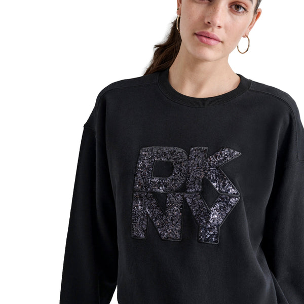 DKNY JEANS
Women's Sequin Applique Satin Stitch Stack Logo Cotton Sweatshirt In Black size M