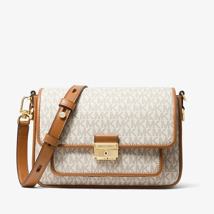 MICHAEL KORS Bradshaw Medium Logo and Leather Messenger Bag