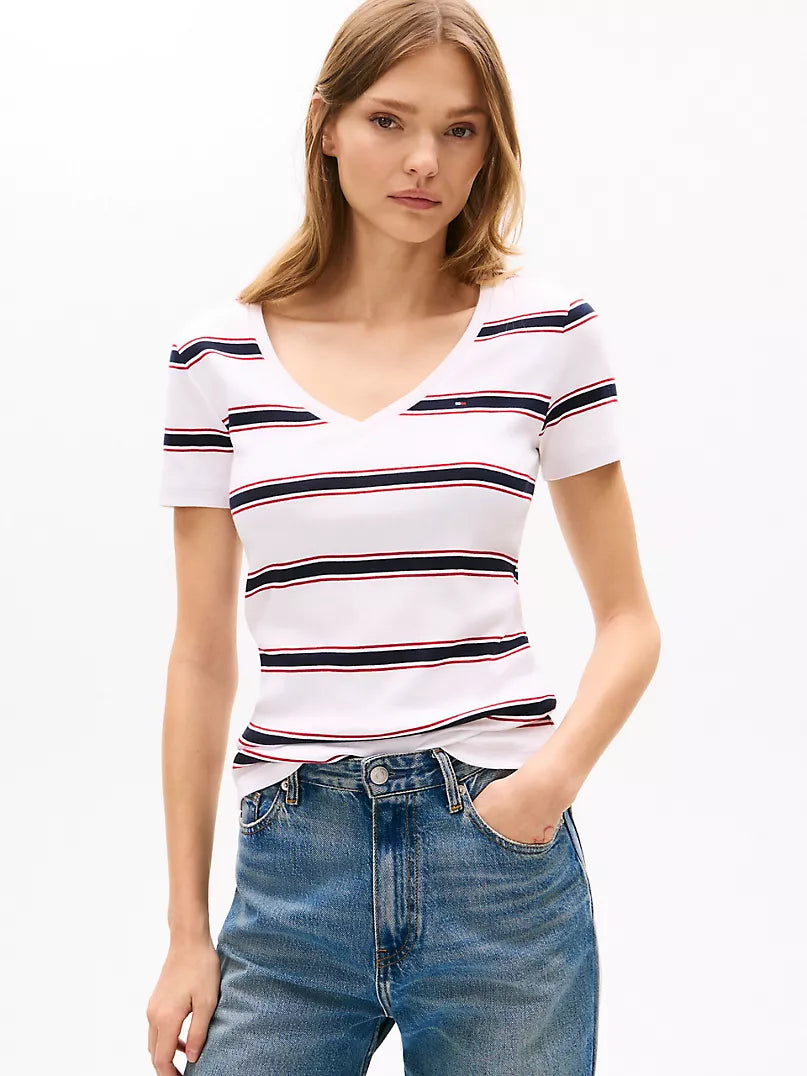 Tommy Hilfiger V-Neck Stripe Favorite T-Shirt size L