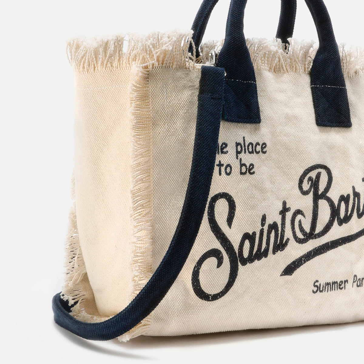 MC2 SAINT BARTH COLETTE WHITE CANVAS COLETTE BAG WITH FRINGES