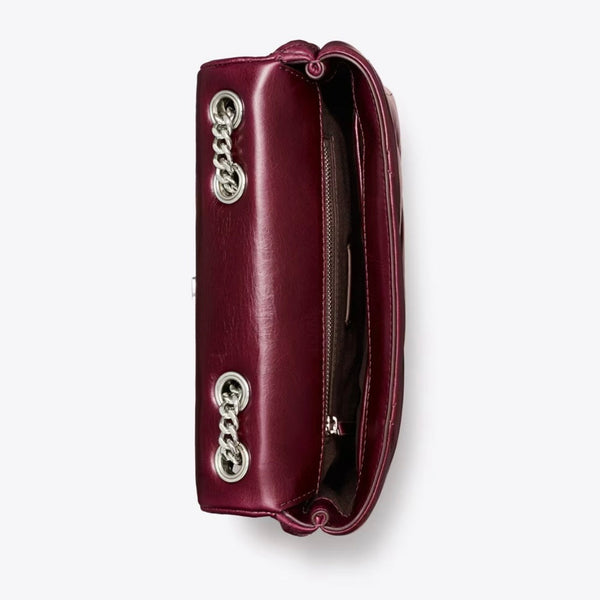Tory Burch Small Kira Diamond Quilted DISTRESSED Shoulder Bag In BURGUNDY