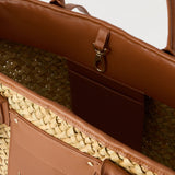 Valentino Woven Straw Tote Bag with Brown Leather Trim