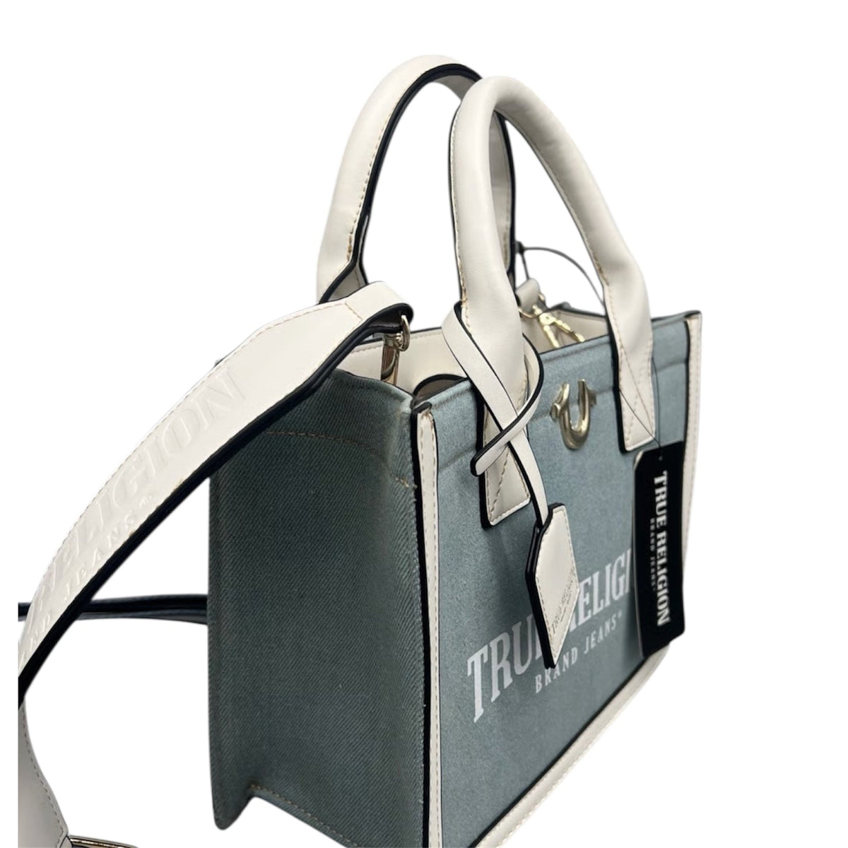 TRUE RELIGION MODERN EDGE DENIM TOTE LIGHT DENIM