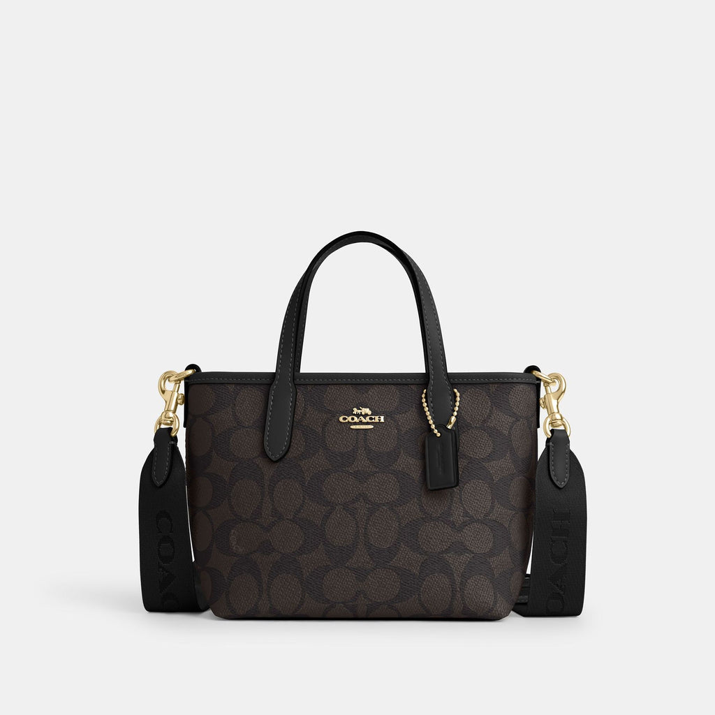 Coach City Mini Tote Bag In Signature Canvas brown gold