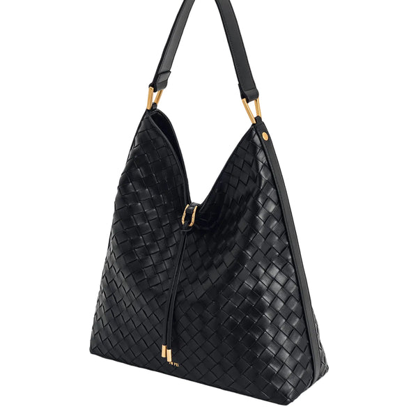 JW PEI Aria Woven Texture Shoulder Bag in Black