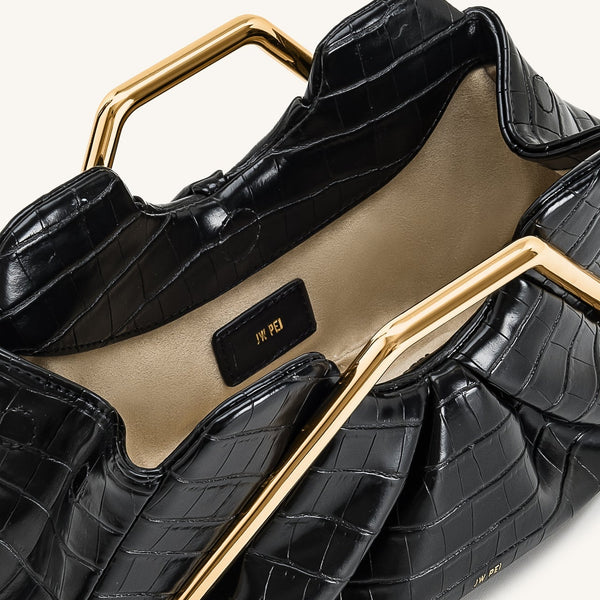 JW PEI Lila Metal Frame Clutch in Black