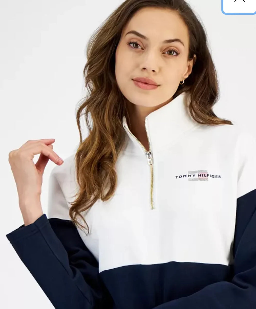 Tommy Hilfiger Women's Colorblocked Quarter-Zip Sweatshirt  size L