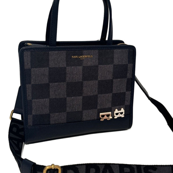 Karl Lagerfeld Paris Maybelle Satchel Crossbody Bag Blue/Ind Checkered