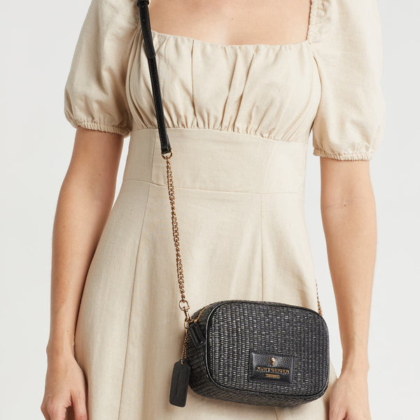 Kurt Geiger London Chiswick Raffia Camera Bag in black