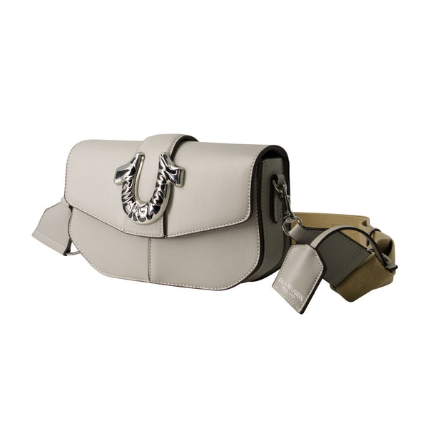 TRUE RELIGION SHOULDER BAG WITH SIGNATURE LOGO ACCENT, LIGHT GREY