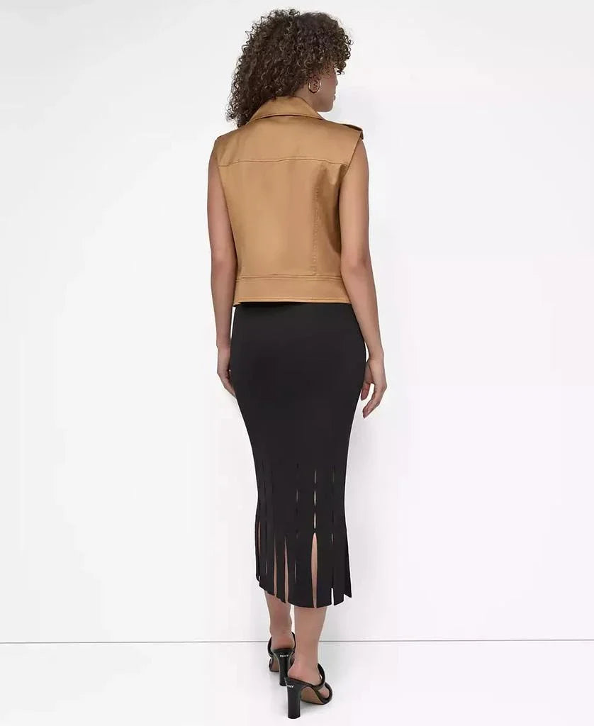 DKNY Faux Leather Moto Vest in Brown