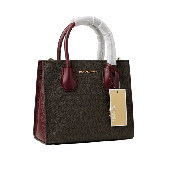 Michael Kors Mercer Medium Logo And Leather Accordion Crossbody Bag Merlot