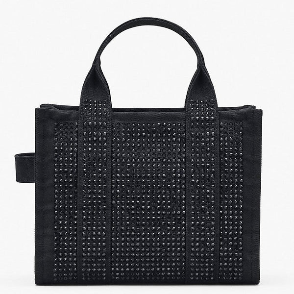 MARC JACOBS THE CRYSTAL CANVAS SMALL TOTE BAG IN BLACK