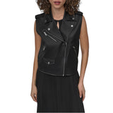 DKNY Faux Leather Moto Vest in Black