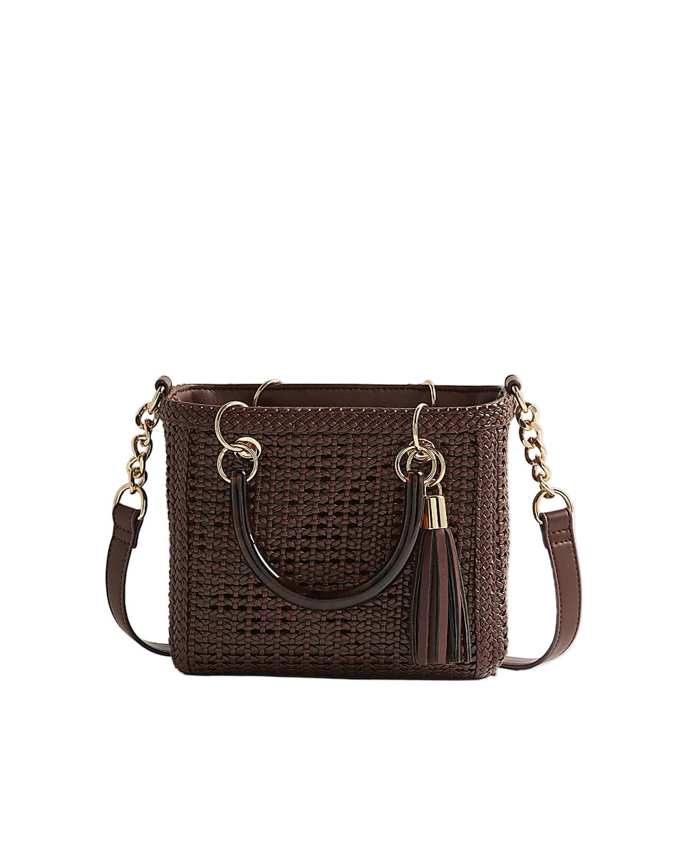 River Island Brown Woven Mini Tote Bag