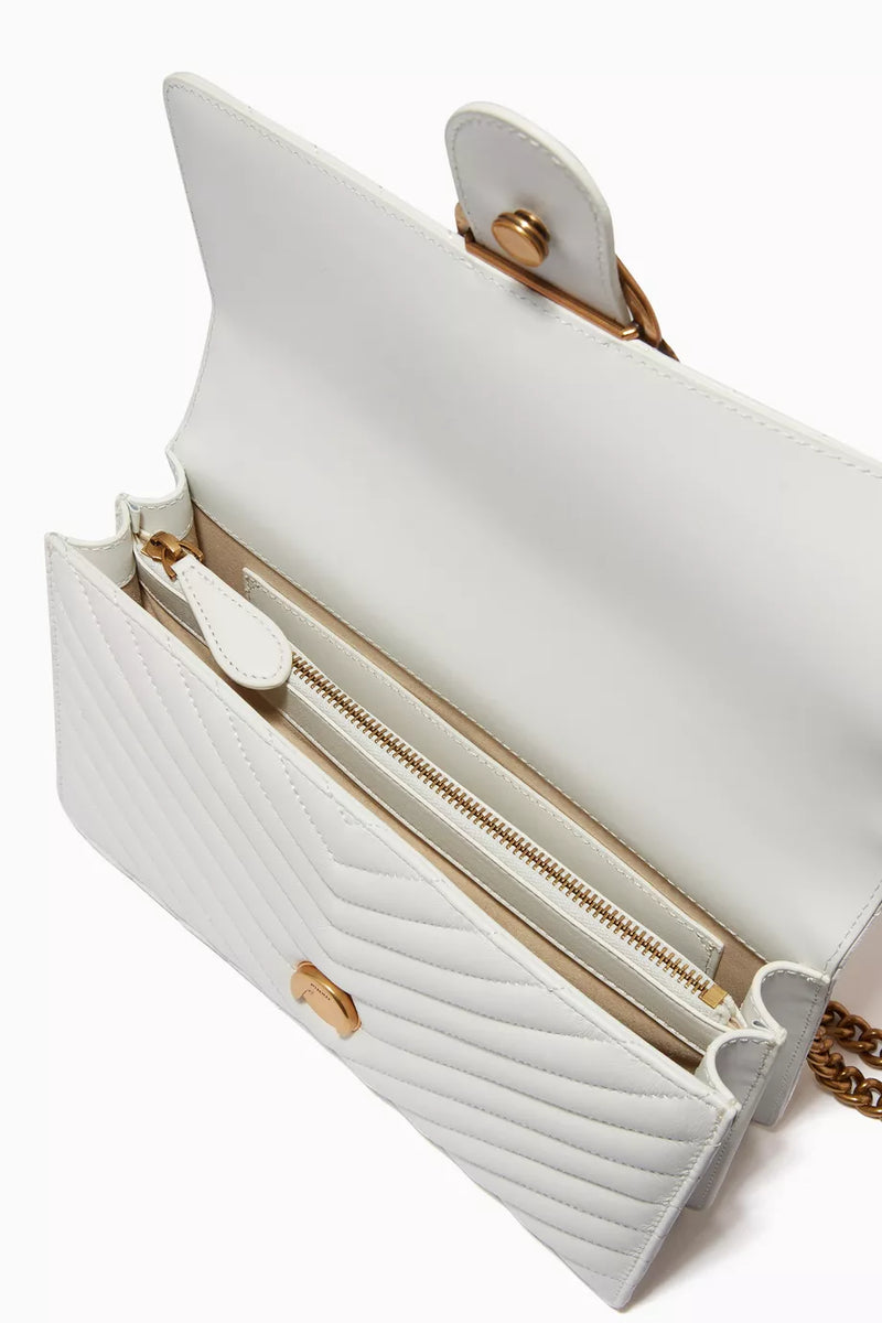 PINKO Love Icon Classic V-Shaped Quilted Leather Shoulder Bag