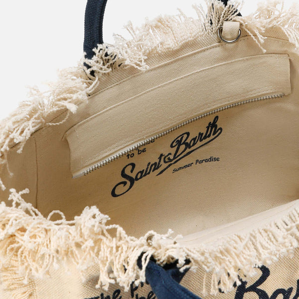 MC2 SAINT BARTH COLETTE WHITE CANVAS COLETTE BAG WITH FRINGES