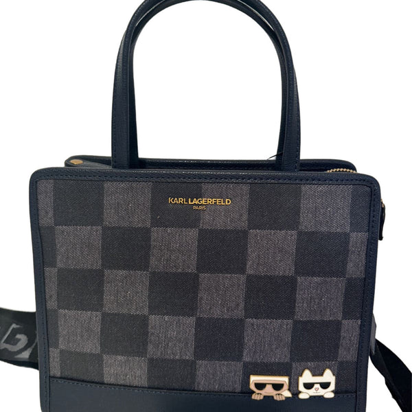 Karl Lagerfeld Paris Maybelle Satchel Crossbody Bag Blue/Ind Checkered