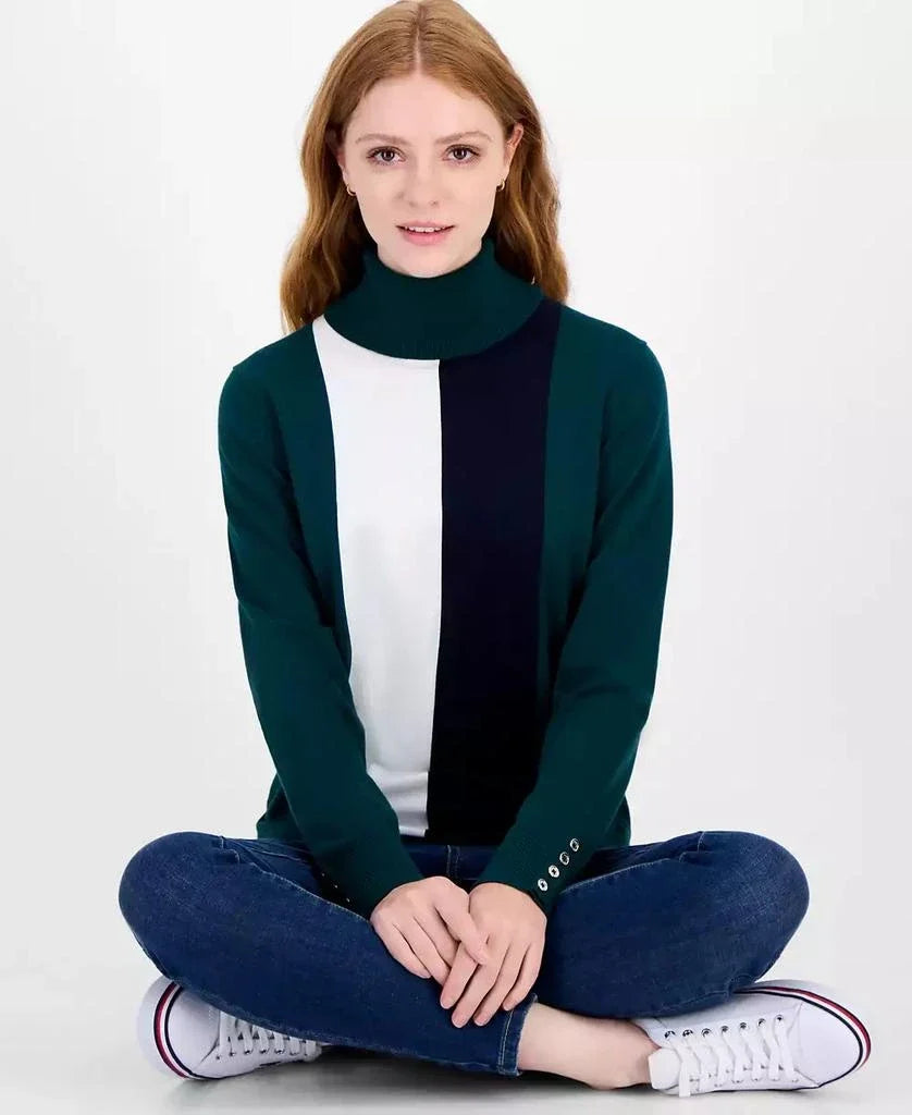 Tommy Hilfiger Women's Cotton Vertical Stripe Turtleneck Sweater size L