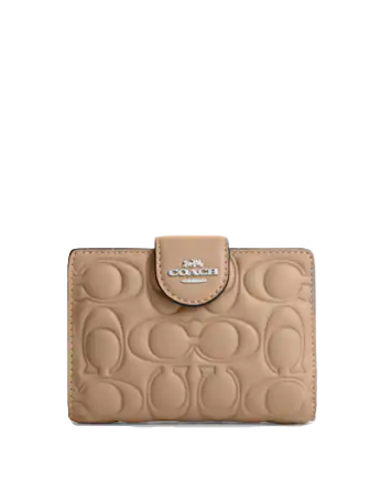 Coach Medium Corner Zip Wallet With Signature Leather in beige