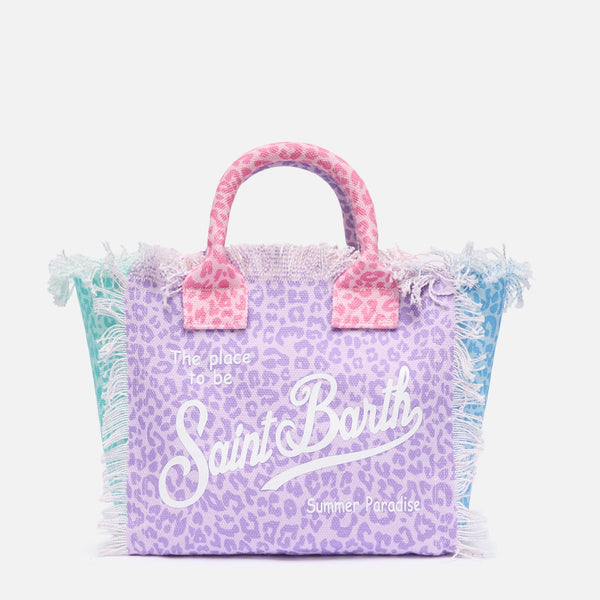 MC2 SAINT BARTH COLETTE COTTON CANVAS HANDBAG WITH MULTICOLOR ANIMALIER PRINT