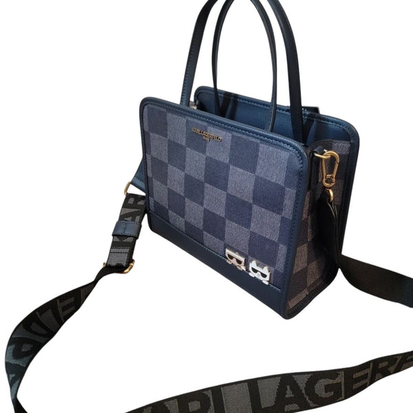 Karl Lagerfeld Paris Maybelle Satchel Crossbody Bag Blue/Ind Checkered