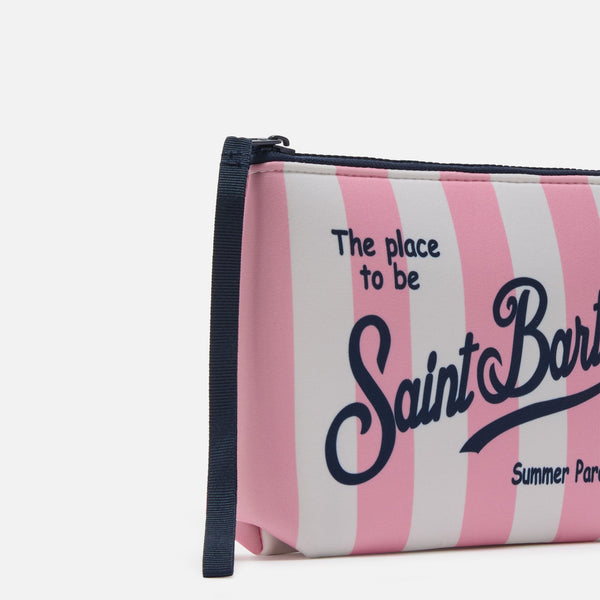 MC2 SAINT BARTH ALINE SCUBA POUCH WITH PINK STRIPED PRINT