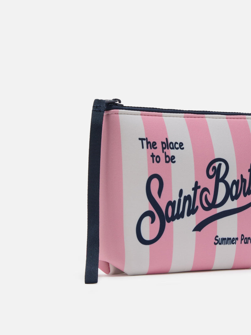 MC2 SAINT BARTH ALINE SCUBA POUCH WITH PINK STRIPED PRINT
