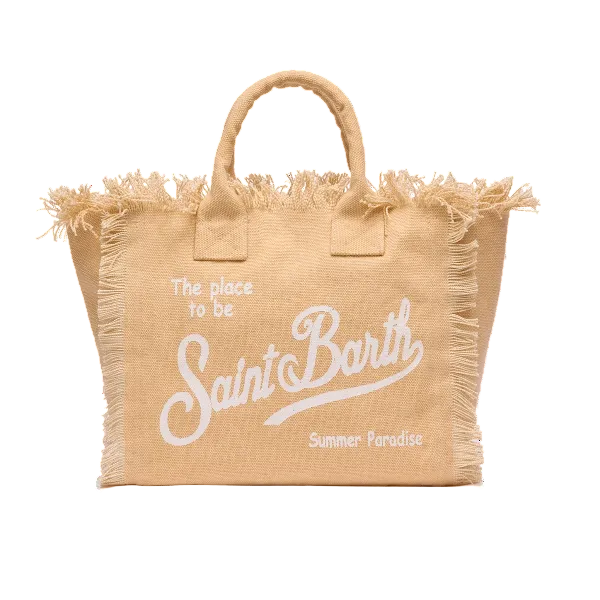 MC2 SAINT BARTH COLETTE BEIGE COTTON CANVAS HANDBAG