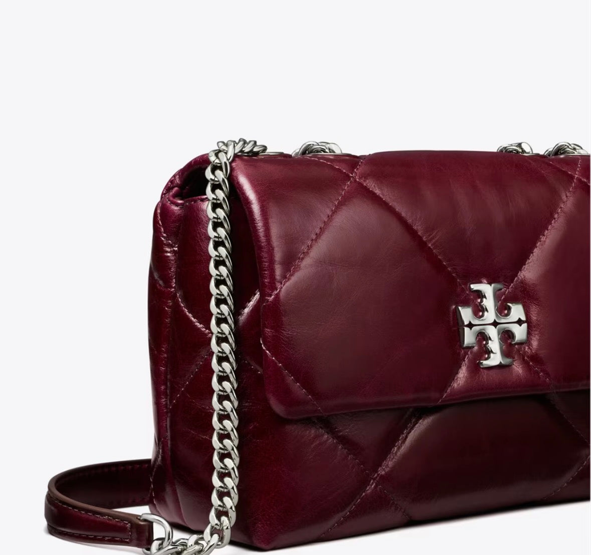 Tory Burch Small Kira Diamond Quilted DISTRESSED Shoulder Bag In BURGUNDY